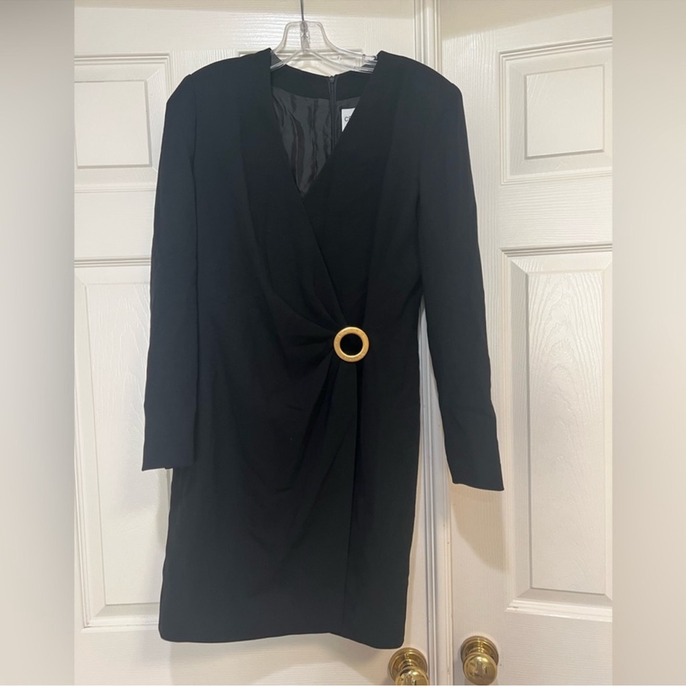 Rare VNTG Celine Black wool Blazer‎ Faux Wrap Dress L Statement Celine logo 38 - Picture 3 of 12